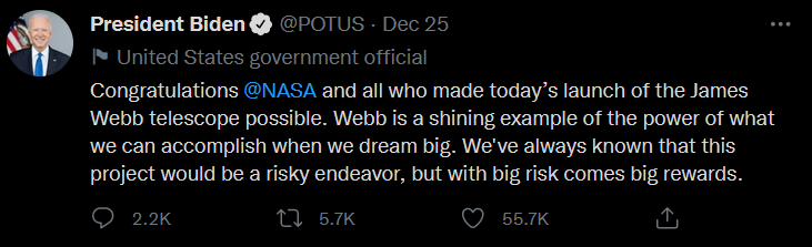 screenshot of joe biden's tweet https://twitter.com/POTUS/status/1474886536990703616