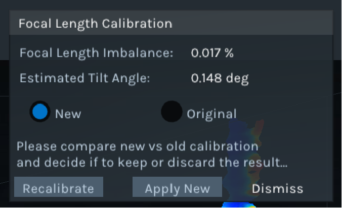 screenshot of focal length calibration
