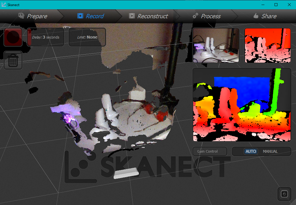 screenshot of skanect running
