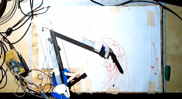 Gif of the arm drawing 'straight' lines. They are bowed and inaccurate.