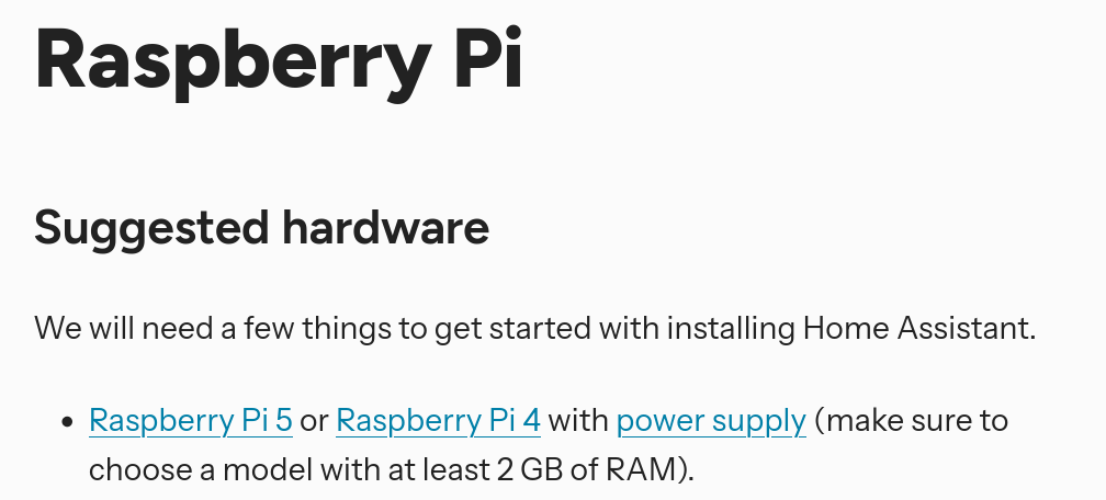 screenshot of the HA documentation changing to show the RPI is sucks